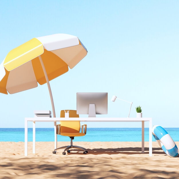 Strandkantoor werkplek